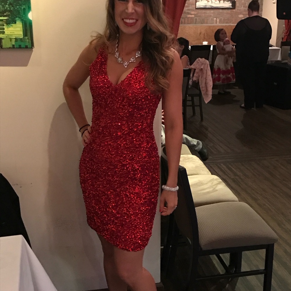 Red Sequin Sleeveless Dress